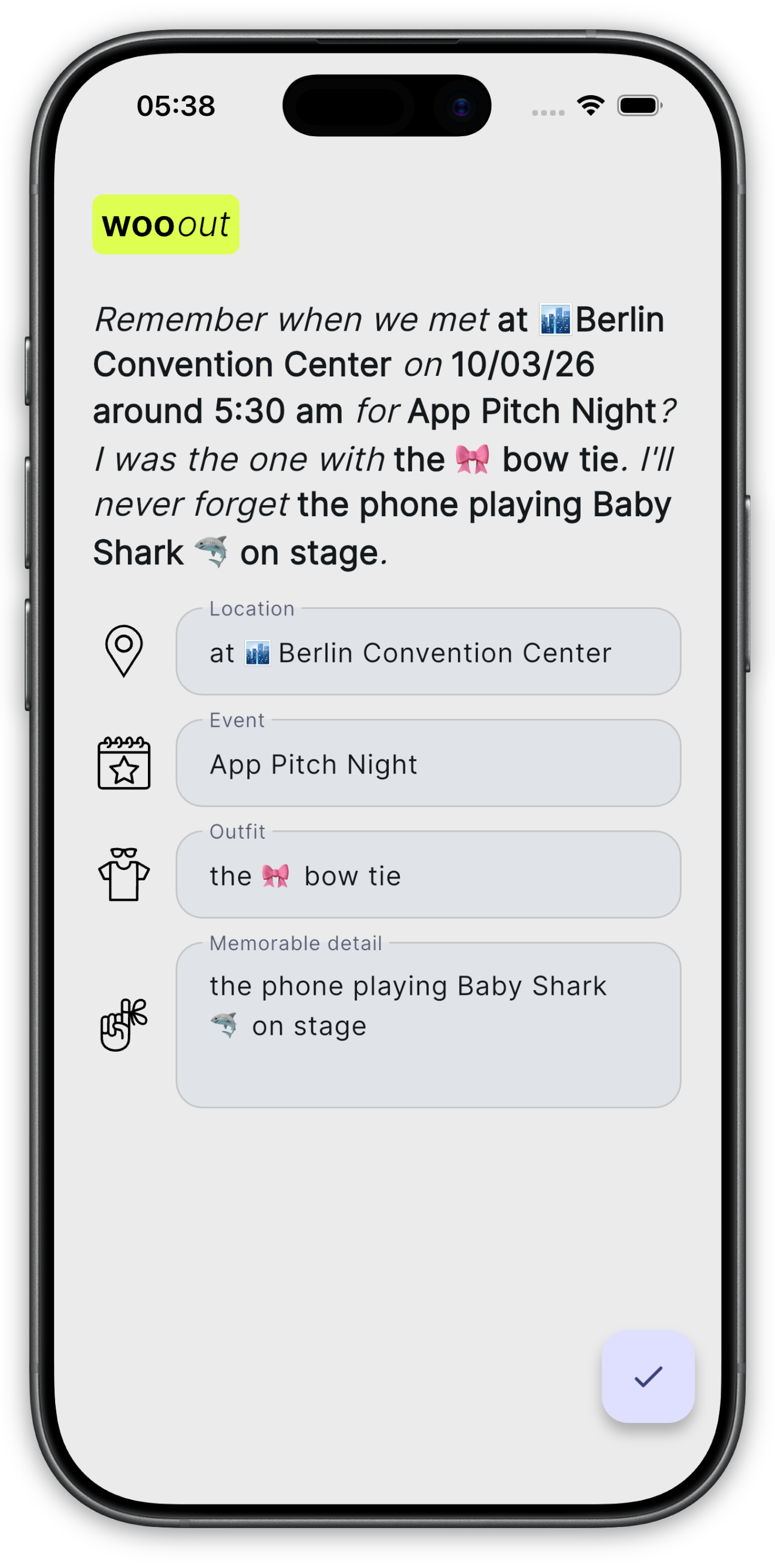 Wooout screen for adding encounter event details